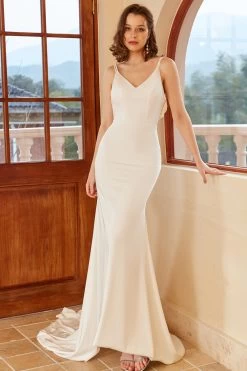 Sirène Spaghetti Straps Robe De Mariée Blanche Avec Bouton