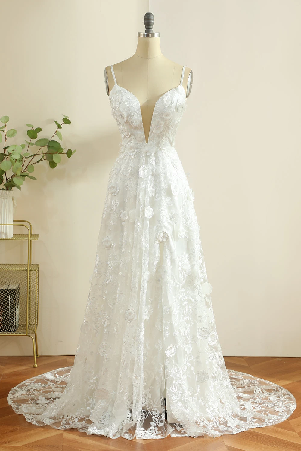 Spaghetti Blanc Sangles Boho Robe De Mariée Avec Fente 3 Spaghetti Blanc Sangles Boho Robe De Mariée Avec Fente