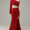 Sirène Une épaule Paillettes Rouges Robe De Bal Découpée Avec Front Divisé 2 Sirène Une épaule Paillettes Rouges Robe De Bal Découpée Avec Front Divisé -Zapaka 04033126 Red 1 first