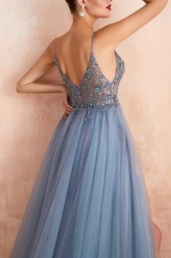 Robe Trapèze En Tulle Bleu Gris Et Col En V -Zapaka 07g 1024x1024 2x f5920186 e7e1 44ce 8247 fb92945824d0
