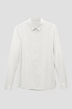 Blanc Solid Manches Longues Chemise Costume Homme