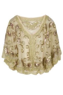Zapaka Cape à Paillettes Ivoire Style Rétro Des Années 1920