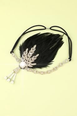 Bandeau à Clapet Perle Plume Noire Des Années 1920 -Zapaka 19123103985