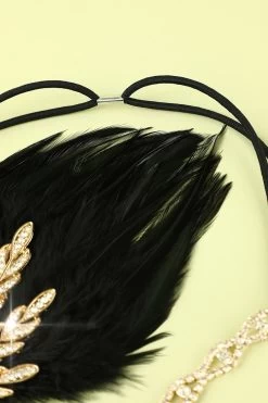 Bandeau à Clapet Perle Plume Noire Des Années 1920 -Zapaka 19123103987