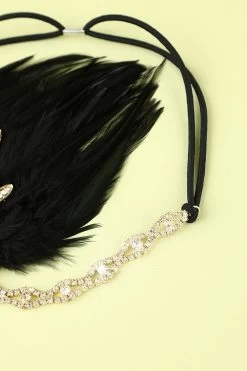 Bandeau à Clapet Perle Plume Noire Des Années 1920 -Zapaka 19123103993