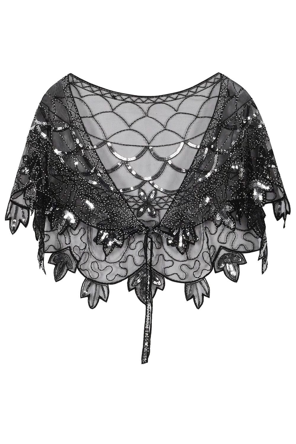 Zapaka Cape Femme Paillettes Fleur Noire Années 1920 3 Zapaka Cape Femme Paillettes Fleur Noire Années 1920