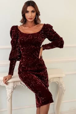 Robe Bodycon à Paillettes Bordeaux -Zapaka 2021062509591560d5387323604