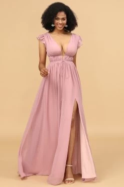 Blush V-Neck Longue Mousseline Robe De Demoiselle D’Honneur