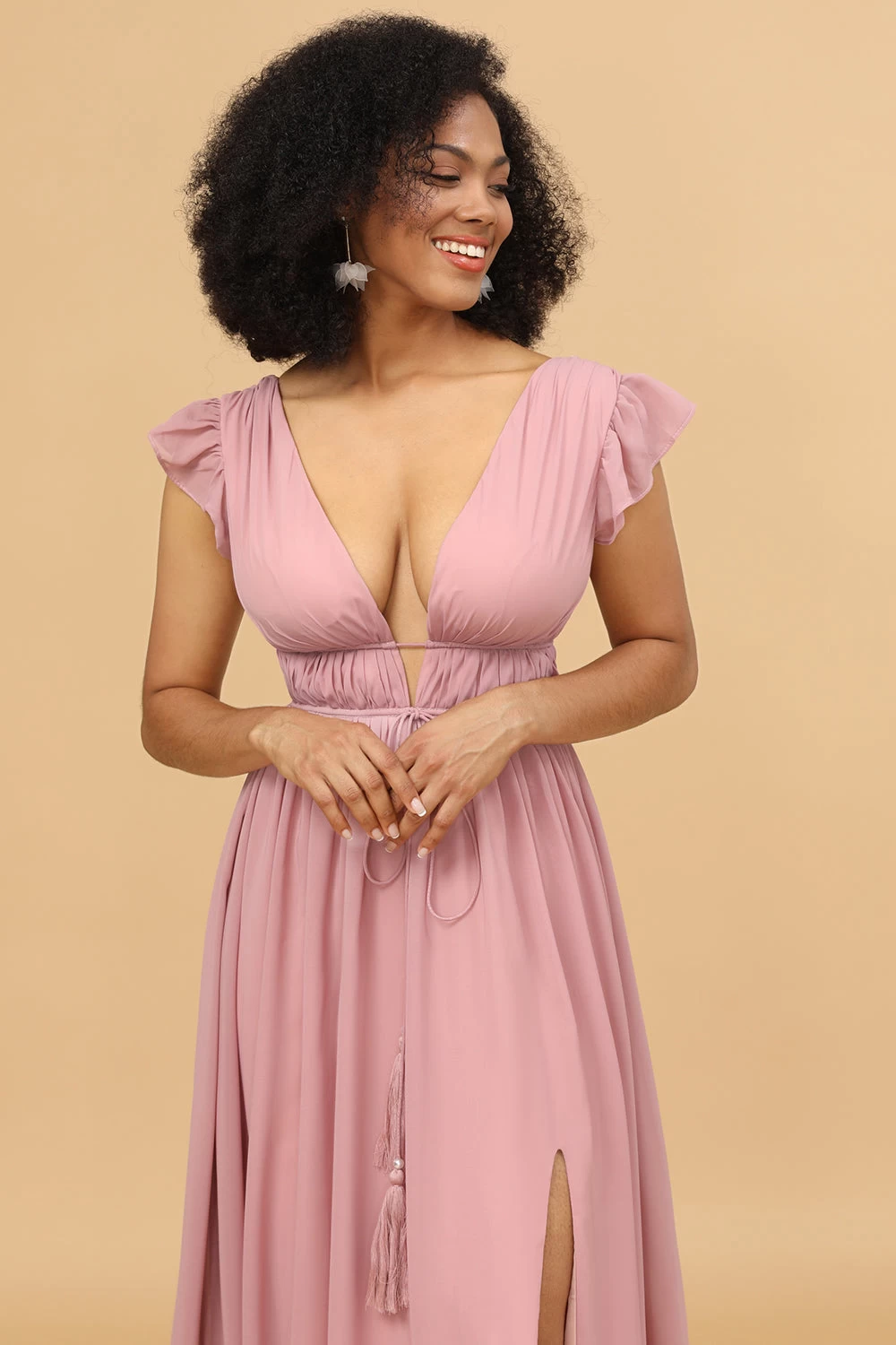 Blush V-Neck Longue Mousseline Robe De Demoiselle D’Honneur 5 Blush V-Neck Longue Mousseline Robe De Demoiselle D’Honneur – Image 3