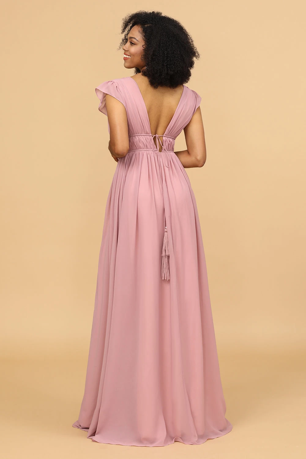 Blush V-Neck Longue Mousseline Robe De Demoiselle D’Honneur 4 Blush V-Neck Longue Mousseline Robe De Demoiselle D’Honneur – Image 2