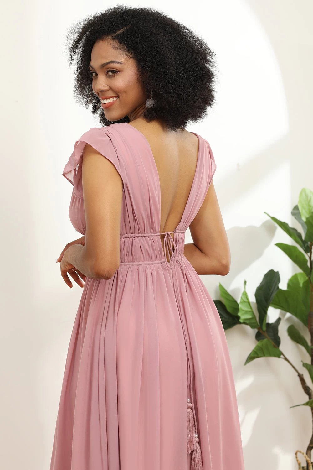 Blush V-Neck Longue Mousseline Robe De Demoiselle D’Honneur 8 Blush V-Neck Longue Mousseline Robe De Demoiselle D’Honneur – Image 6