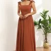 Mousseline En Terre Cuite A-Line Longueur Du Sol Robe De Demoiselle D’honneur Avec Volants -Zapaka 28009017 8 first
