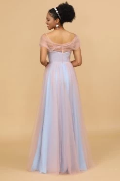 Une Ligne Spaghetti Straps Pink&Blue Tulle Robe Longue Demoiselle D’honneur -Zapaka 28009025 12