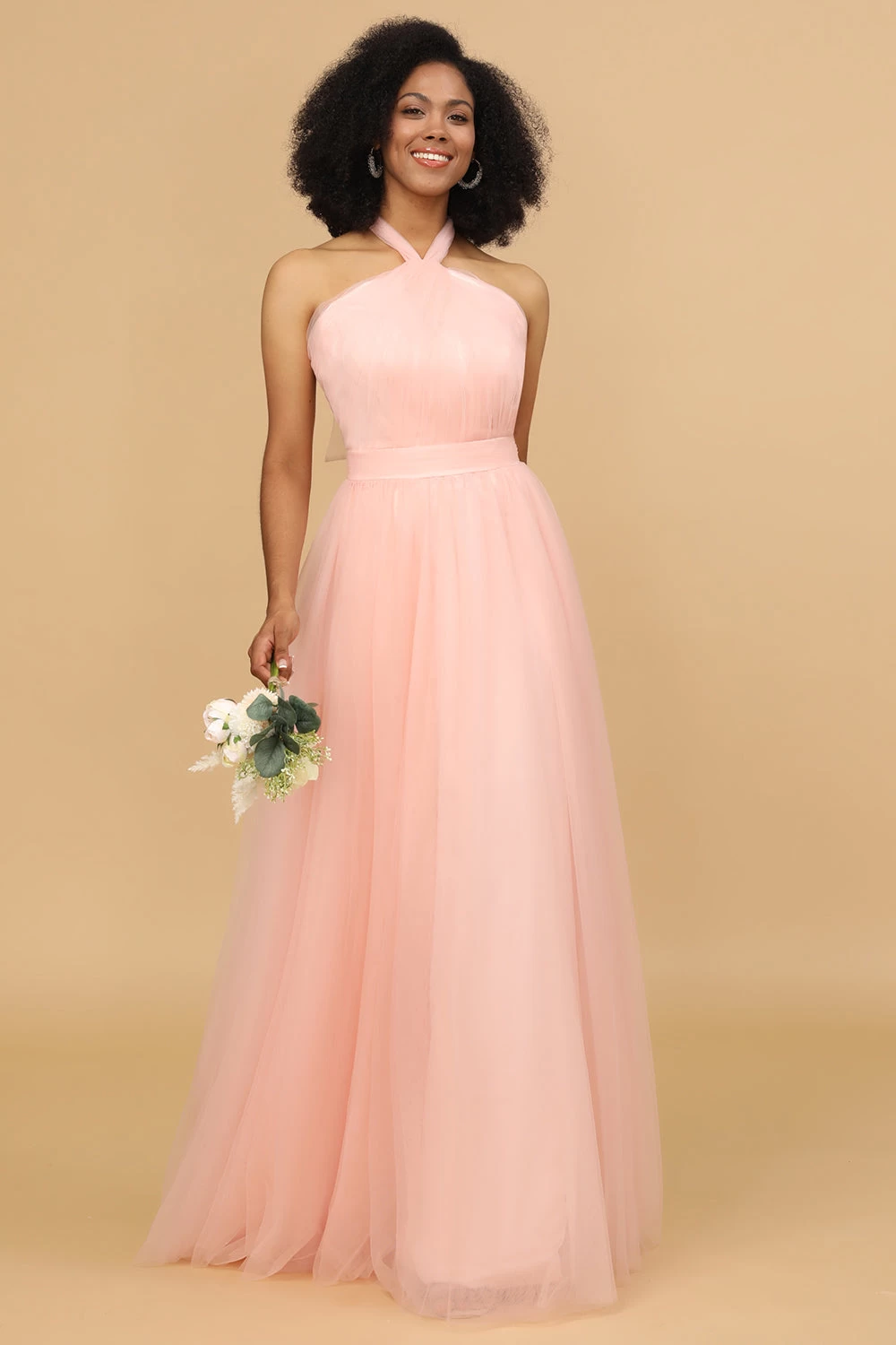 Une Ligne Halter Blush Longue Robe Demoiselle D’honneur 3 Une Ligne Halter Blush Longue Robe Demoiselle D’honneur