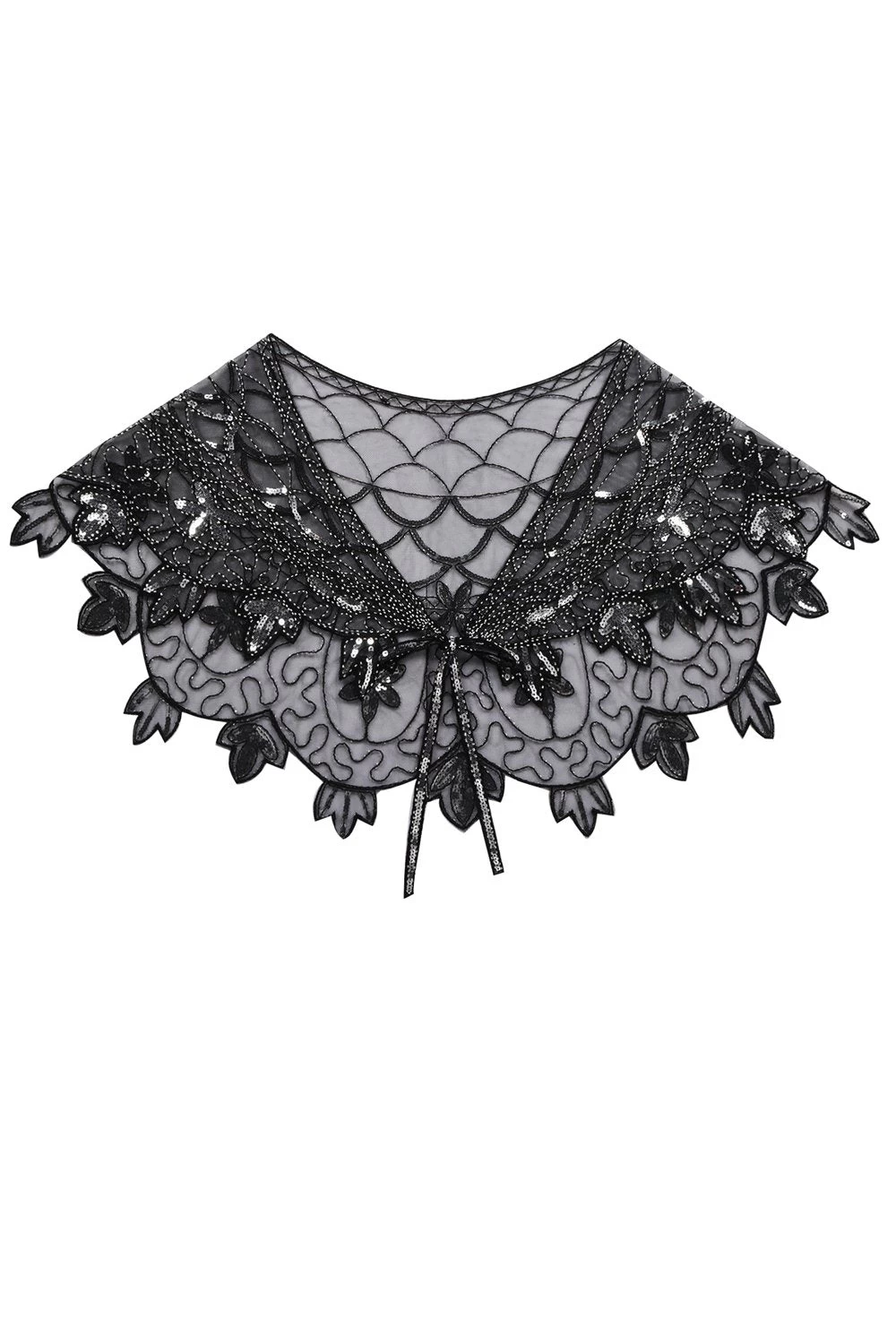 Zapaka Cape Femme Paillettes Fleur Noire Années 1920 4 Zapaka Cape Femme Paillettes Fleur Noire Années 1920 – Image 2