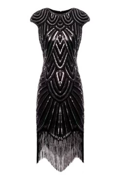 Robe 1920s Flapper Avec Paillettes Noire