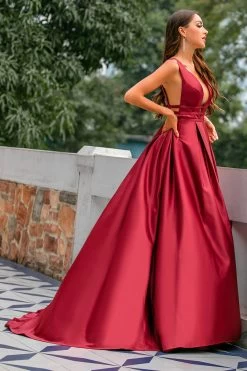Robe De Bal En Satin Bordeaux -Zapaka 3 04010248 3
