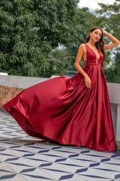 Robe De Bal En Satin Bordeaux -Zapaka 3 04010248 4
