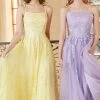 Magnifique A Line Spaghetti Straps Yellow Long Prom Robe Avec Appliques -Zapaka 4033012 Yellow 1 first