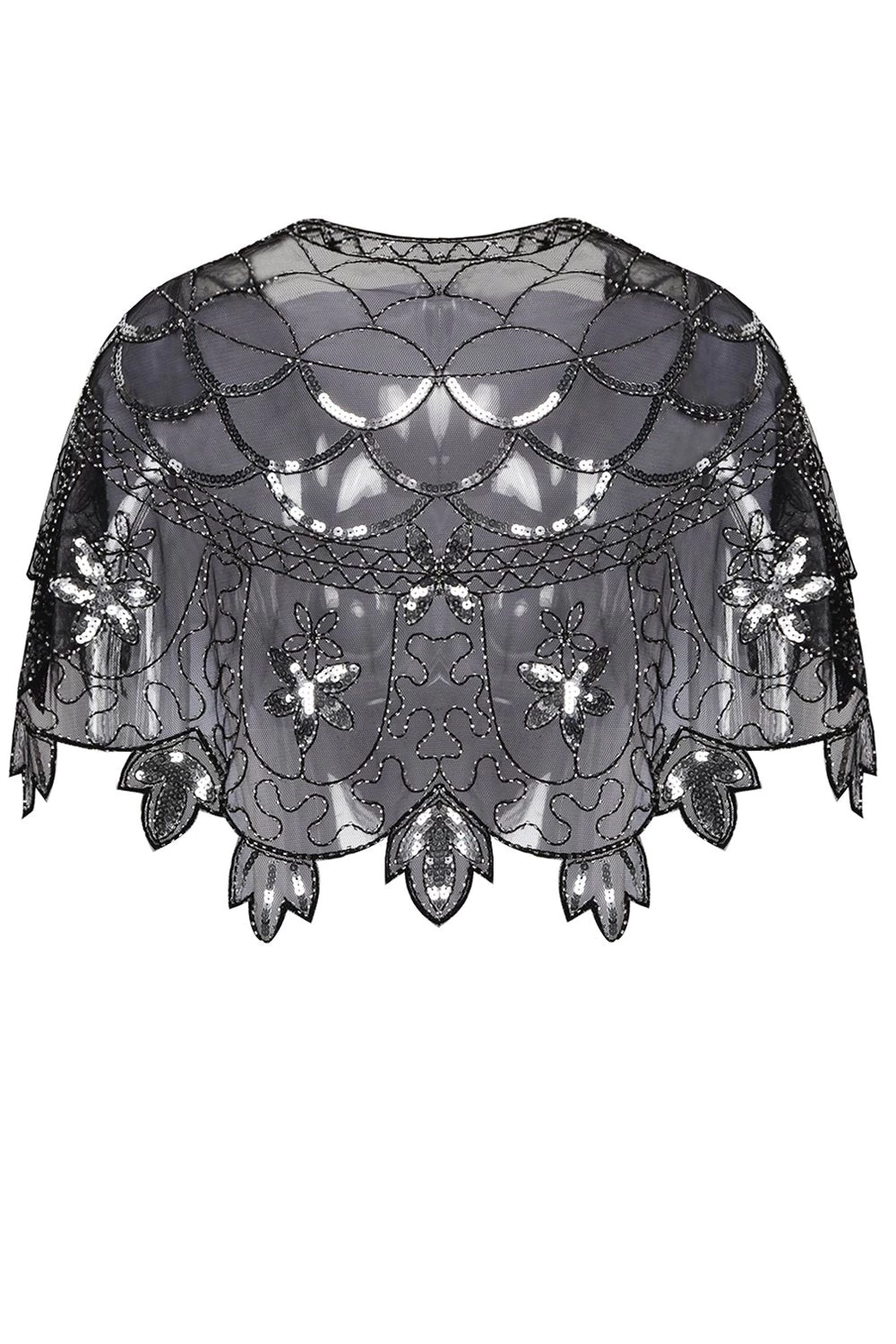 Zapaka Cape Femme Paillettes Fleur Noire Années 1920 6 Zapaka Cape Femme Paillettes Fleur Noire Années 1920 – Image 4