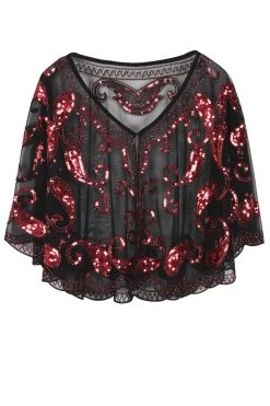 Zapaka Cape à Paillettes Rouge Style Rétro Des Années 1920