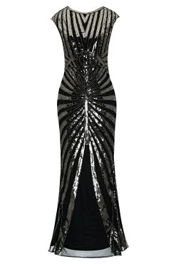 Robe Sirène Noire Année 1920 Gatsby Flapper Avec Paillette