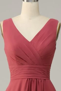 V Col Désert Rose Sans Manches Chiffon Robe De Demoiselle D’honneur Longue 11 V Col Désert Rose Sans Manches Chiffon Robe De Demoiselle D’honneur Longue -Zapaka 91287 Desert Rose 4