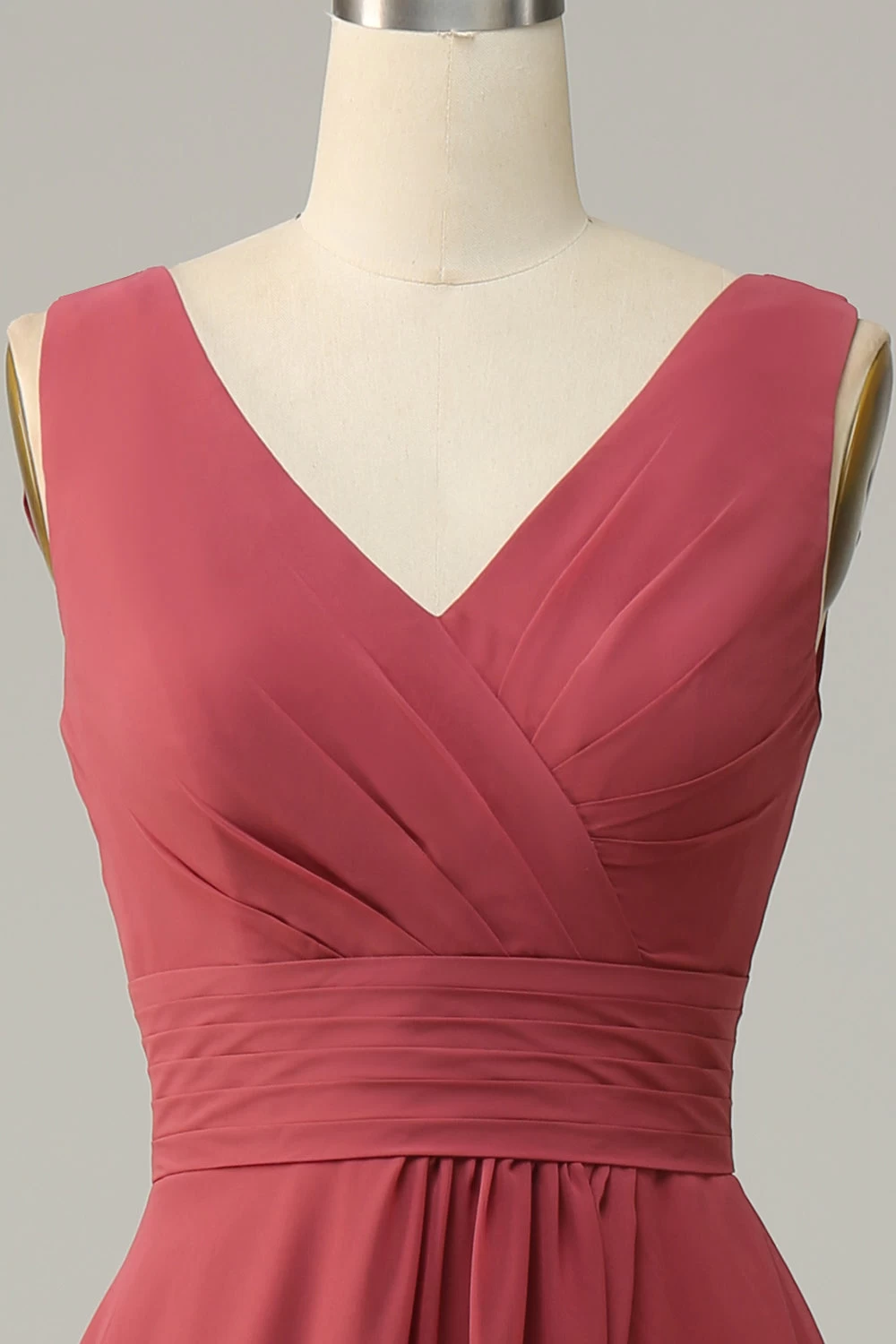 V Col Désert Rose Sans Manches Chiffon Robe De Demoiselle D’honneur Longue 6 V Col Désert Rose Sans Manches Chiffon Robe De Demoiselle D’honneur Longue – Image 4