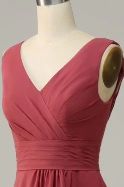 V Col Désert Rose Sans Manches Chiffon Robe De Demoiselle D’honneur Longue 12 V Col Désert Rose Sans Manches Chiffon Robe De Demoiselle D’honneur Longue -Zapaka 91287 Desert Rose 5