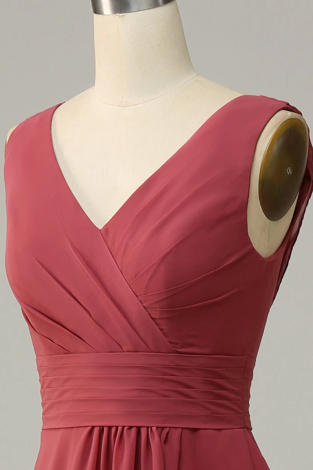 V Col Désert Rose Sans Manches Chiffon Robe De Demoiselle D’honneur Longue 7 V Col Désert Rose Sans Manches Chiffon Robe De Demoiselle D’honneur Longue – Image 5