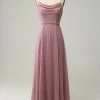 Spaghetti Straps Une Ligne Sans Manches Longue Robe De Demoiselle D’honneur -Zapaka AHQX20235 20Dusty 20Rose 20 9