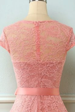 Robe En Dentelle à Manches Courtes -Zapaka AUP0026Blush 6