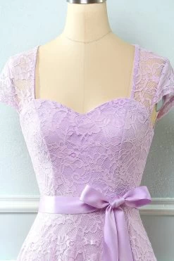 Robe En Dentelle à Manches Courtes -Zapaka AUP0026Lavender 2