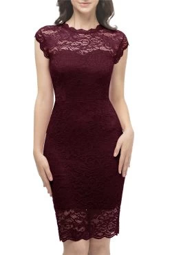 Robe En Dentelle Burgundy Bodycon