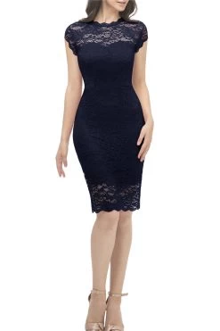 Robe Bodycon En Dentelle Marine -Zapaka AUP1008Navy5