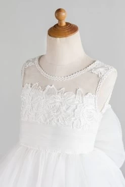Robe De Fille à Fleurs Blanches Avec Nœud -Zapaka BDE004 White 2