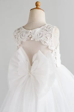 Robe De Fille à Fleurs Blanches Avec Nœud -Zapaka BDE004 White 4