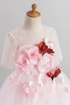 Robe Fille Fleur De Tulle Rose -Zapaka BDE008 Light Pink 3