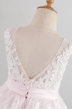 Robe De Fille à Fleurs Rose Pâle Avec Appliques -Zapaka BDE009 Light Pink 4