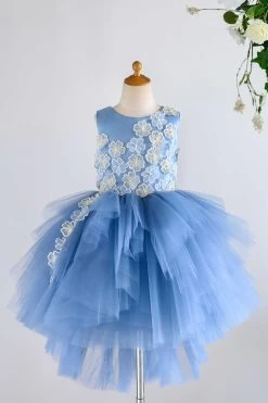 Jewel Pink Tulle Flower Girl Robe Avec Appliques -Zapaka BDE053 Blue 1 first