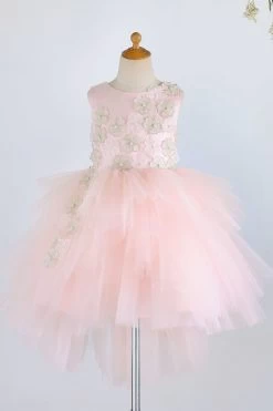 Jewel Pink Tulle Flower Girl Robe Avec Appliques