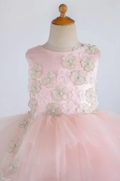 Jewel Pink Tulle Flower Girl Robe Avec Appliques -Zapaka BDE053 Pink 3