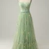 A-Line Col Carré Vert Long Soirée Robe Avec Broderie -Zapaka CEYY1201Green 1 ba14de0f 7207 48ba 96e4 df79ebb9f68e