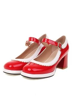 Chaussures à Orteils Ronds Noirs Avec Sangle Réglable -Zapaka CGGXH0077 Red 2