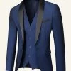 Châle Bleu Foncé Revers 3 Pièces Costumes De Mariage Pour Hommes 2 Châle Bleu Foncé Revers 3 Pièces Costumes De Mariage Pour Hommes -Zapaka CGGXH01027 Dark Blue 1