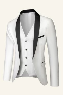 Châle Bleu Foncé Revers 3 Pièces Costumes De Mariage Pour Hommes 16 Châle Bleu Foncé Revers 3 Pièces Costumes De Mariage Pour Hommes -Zapaka CGGXH01027 White 1