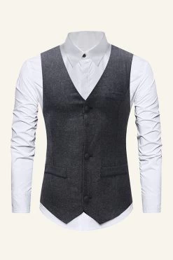 Gilet Décontracté Pour Homme à Poitrine Unique Bordeaux -Zapaka CGGXH01042Grey 1