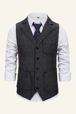 Peak Lapel Single Breasted Men’s Suit Vest -Zapaka CGGXH01049 20Dark 20Grey 20 1
