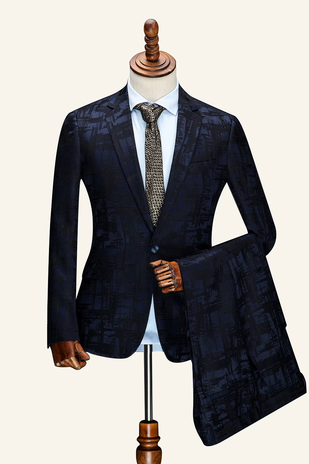 Costume Pour Homme 2 Pièces à Revers Cranté Bleu Foncé 3 Costume Pour Homme 2 Pièces à Revers Cranté Bleu Foncé