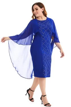 Taille Plus Royal Blue Robe Mère De La Mariée Avec Cape -Zapaka CGGXH0108 Blue 3